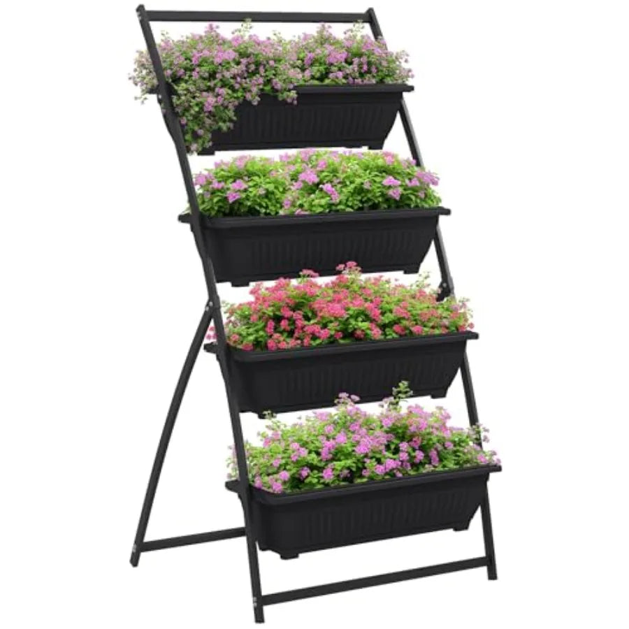 Raised Garden Bed 4 Tier Vertical Garden Planter Set 4 Outdoor Planter Boxes with Stand Self Draining Design Elevated Garden fo