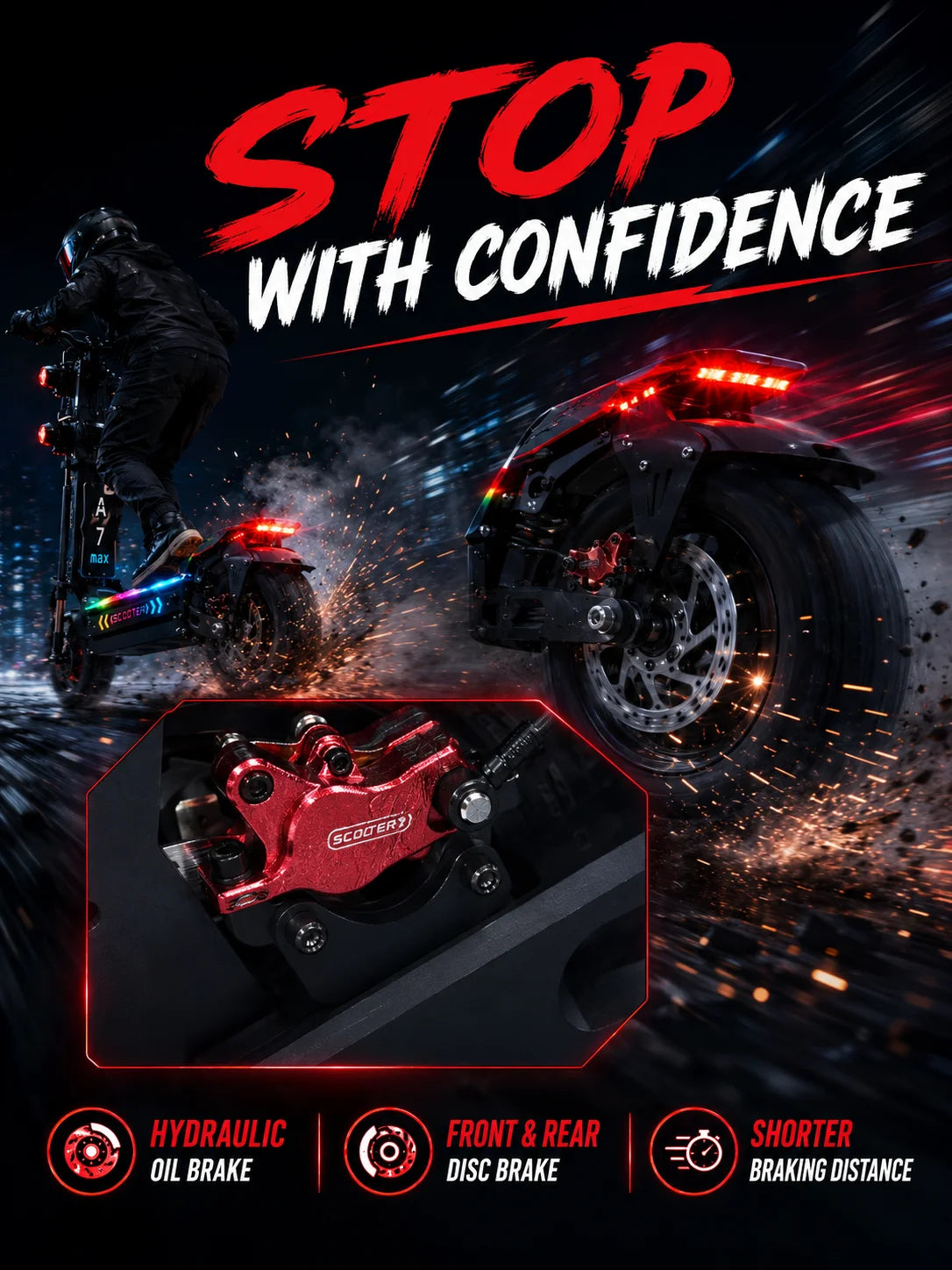 Gleeride A7 MAX 13" Off-road Electric Scooter 2*5000W Motors 72V 50Ah Battery(New Update)