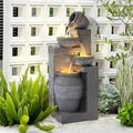 32 Grey Cascading Waterfall Fountain with LED Lights, Suitable for Indoor/Outdoor Use, Garden & Patio Decor