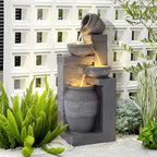 32 Grey Cascading Waterfall Fountain with LED Lights, Suitable for Indoor/Outdoor Use, Garden & Patio Decor