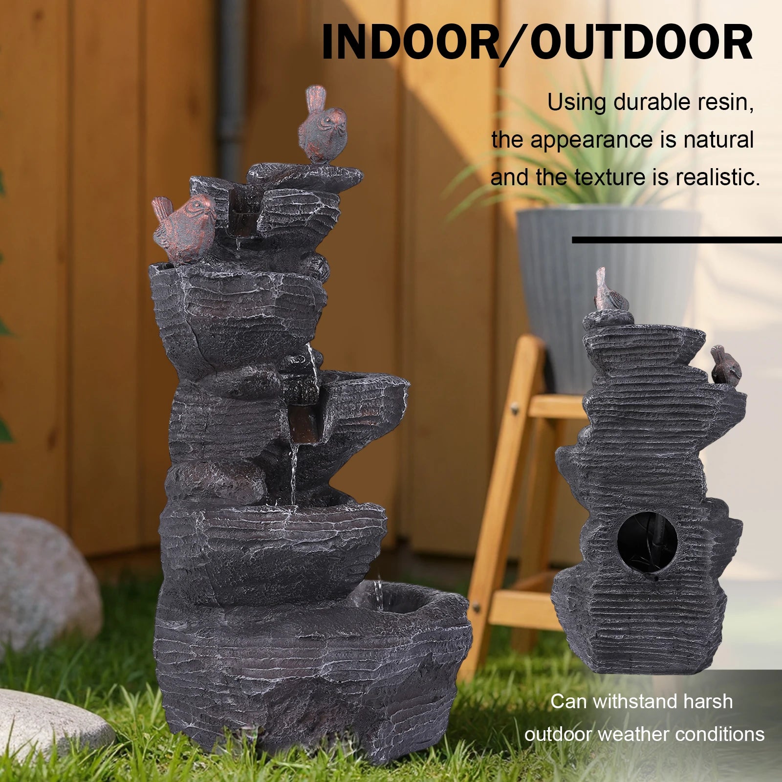 27 Inch 5-Tier Outdoor Water Fountain with Lights Outdoor Garden Waterfall Decor for Patio Garden Backyard Porch Home Art Docor