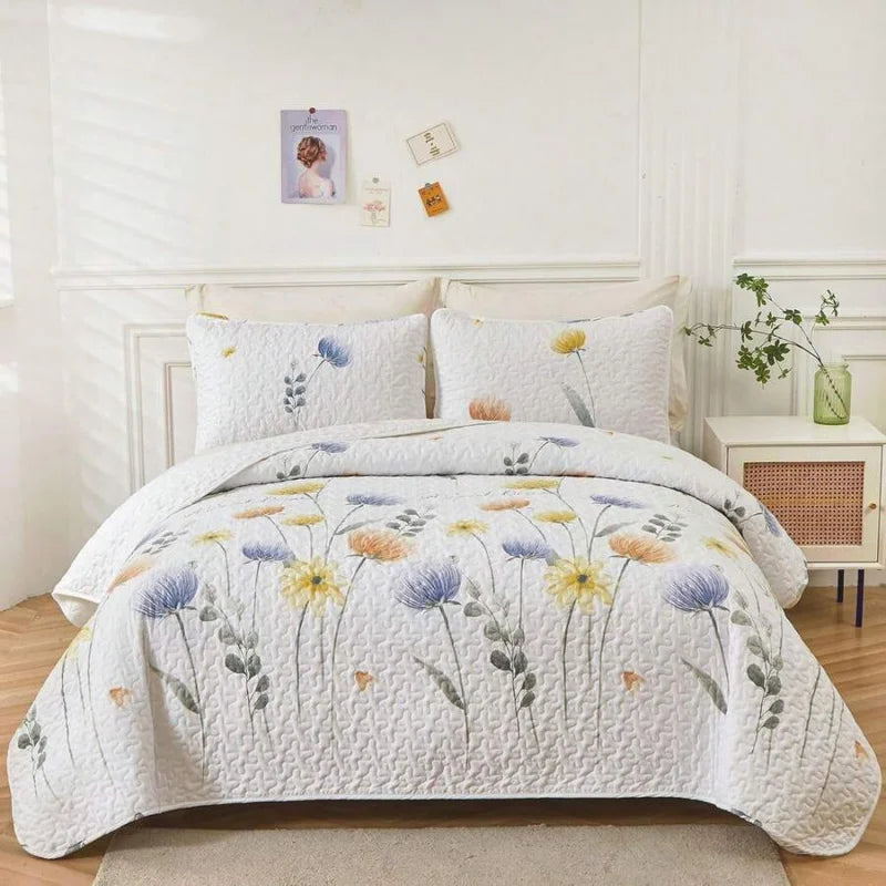 3 Pieces  Yellow Flower Quilt Set Twin Full Queen King Size, Paisley Patchwork Plaid Bedspread Bedding Sets  Coverlet Set.