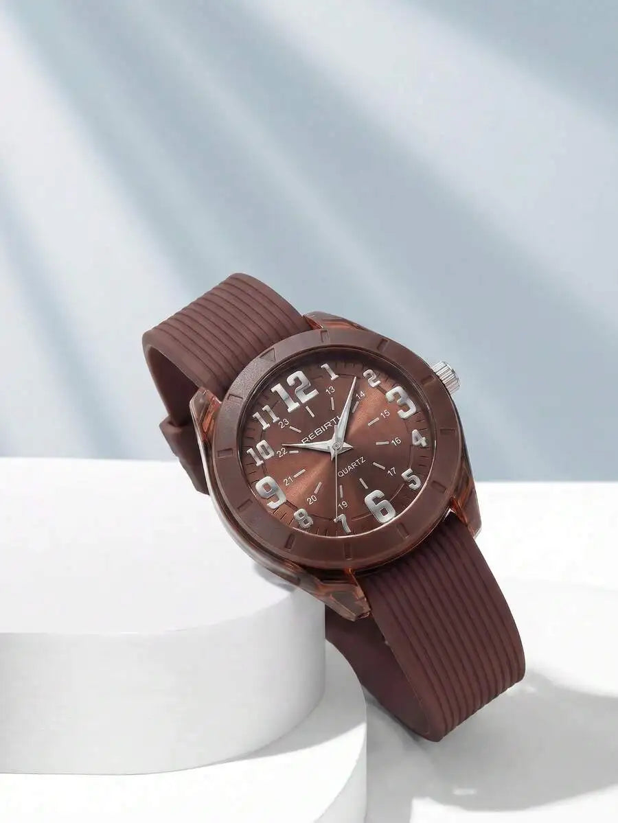 REBIRTH 1pc Women's Silicone Strap Casual Versatile Personalized Style Quartz Watch Suitable For Daily Wear