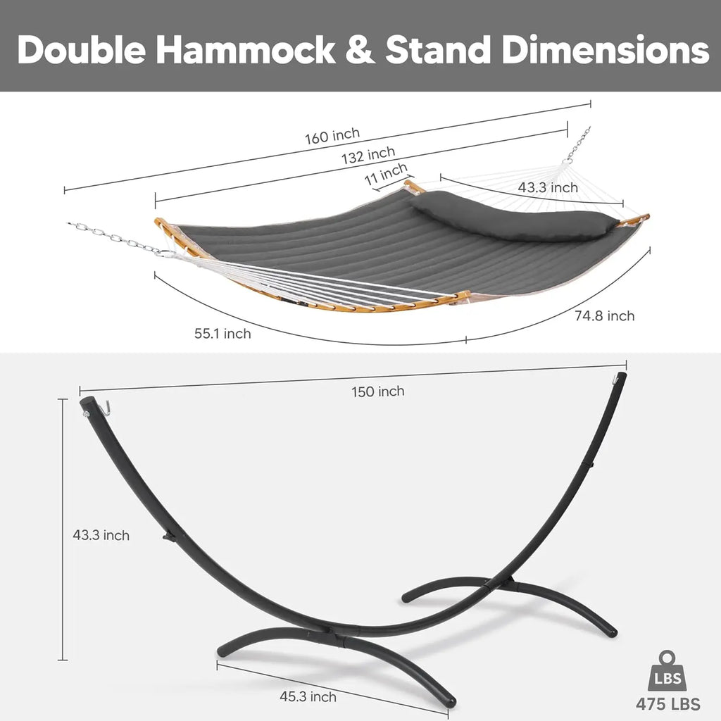 Outdoor Standing Patio Hammock with Foldable Stand in Dark Gray, Patent Pending