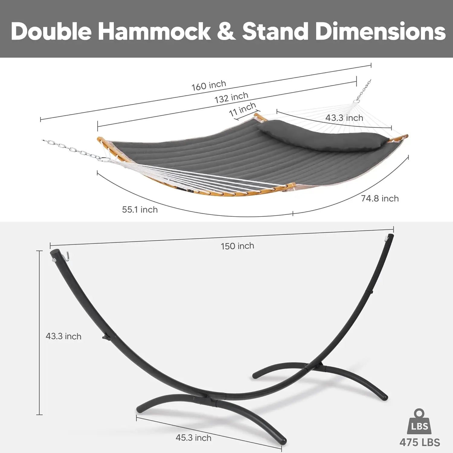 Outdoor Standing Patio Hammock with Foldable Stand in Dark Gray, Patent Pending