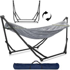 Heavy-Duty Indoor/Outdoor Hammock with Steel Stand, 600lbs Capacity, Durable Double-Layered Polyester, Grey