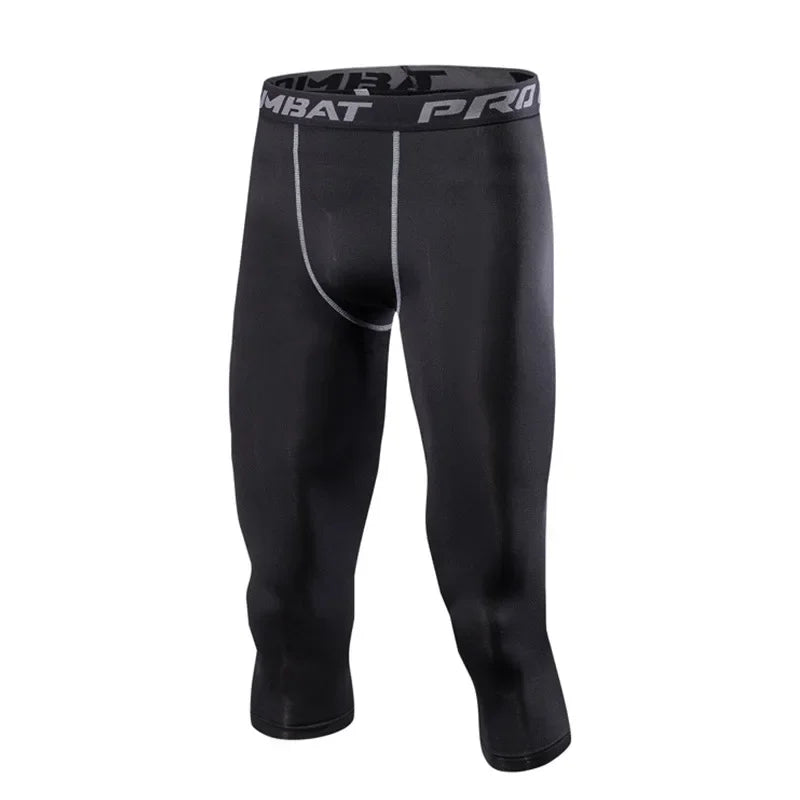 Sports Cropped Pants Running Gym Compression Elastic Waist Polyester Tight Slim All Season Men Capri Leggings