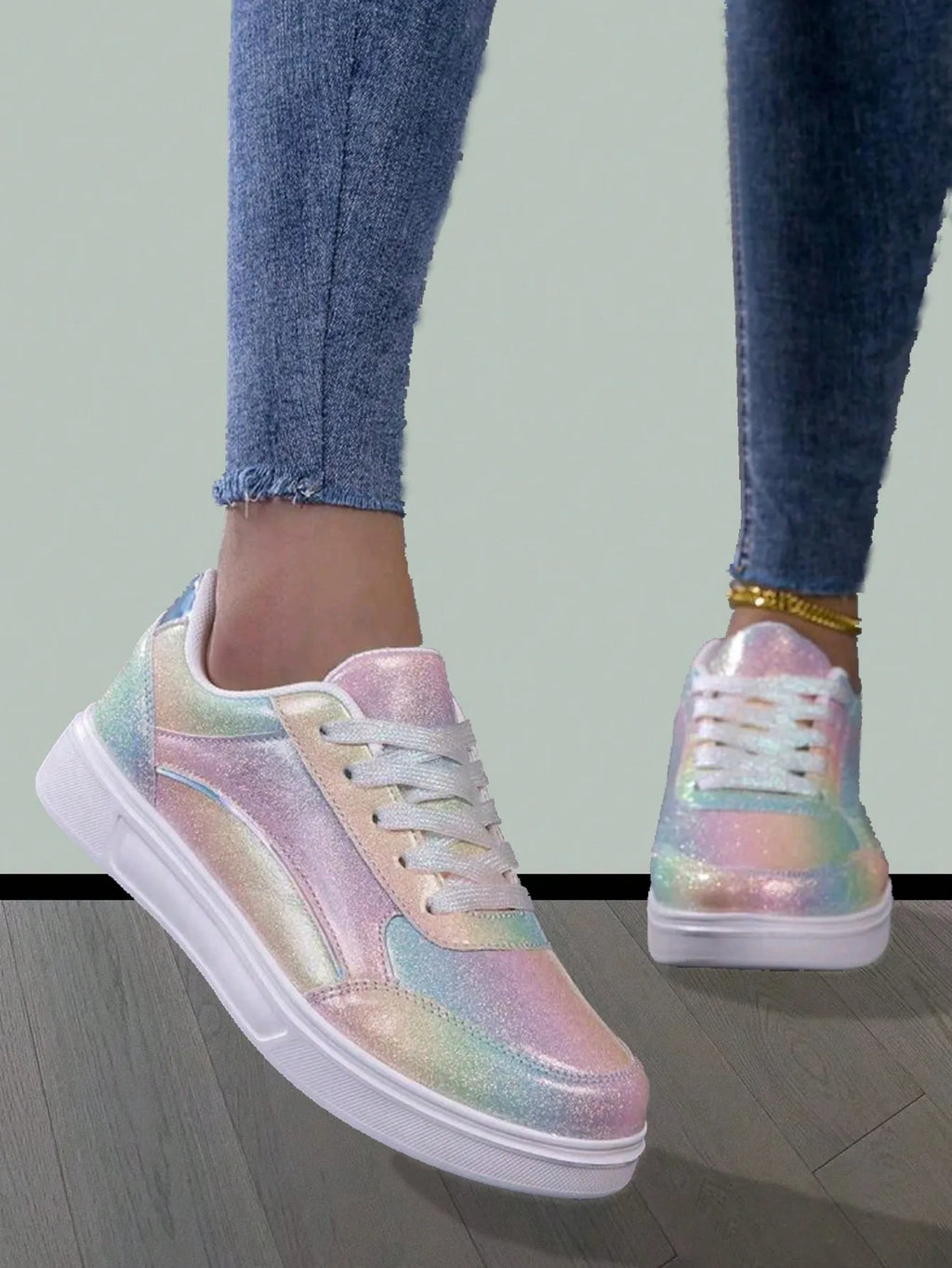 Sequin Rainbow Shiny Casual Sneakers Street Style Party Wedding Fashion Shoes For Women