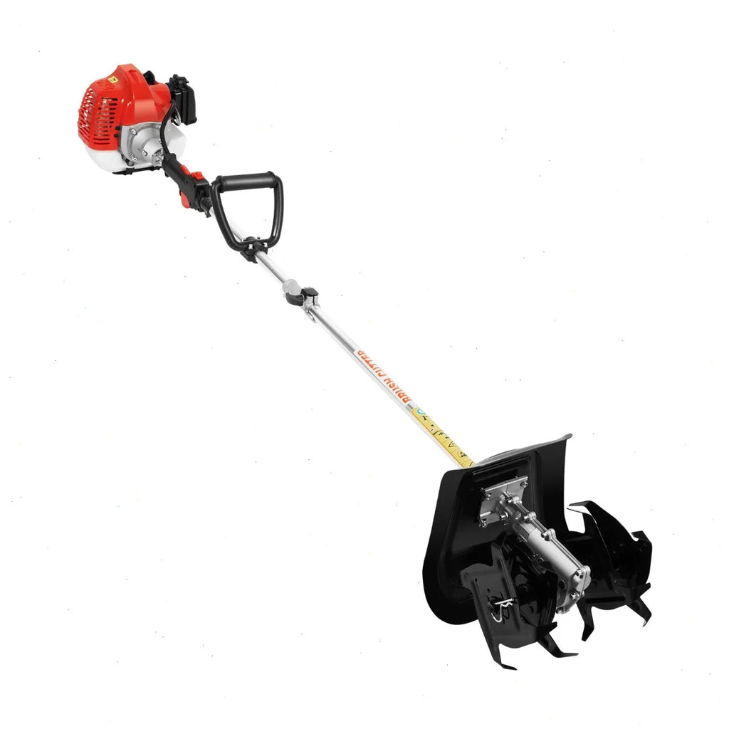 51.7CC 2-Stroke Small Tiller Cultivator, Gas Powered Rototiller Tiller,Engine Air-Cooled and Cordless Design,9.8In Tilling Width