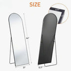 Black Aluminum Alloy Thin Frame Mirror, 64X21 Inch Arched Full Length Mirror with Stand for Bedroom and Living Room