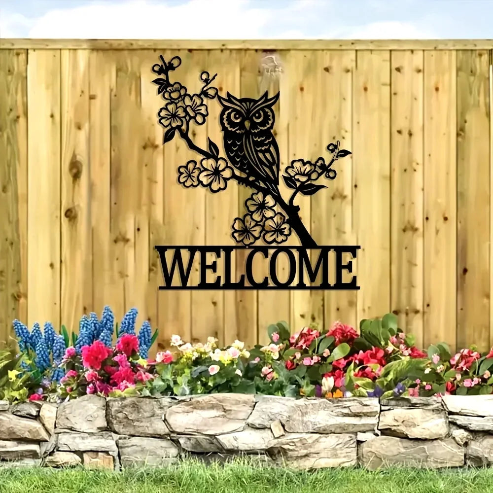 Indoor and Outdoor Minimalist Metal Wall Decorations Owl Butterfly Hummingbird Welcome Signs