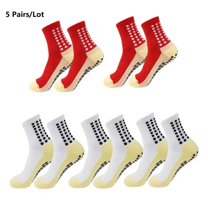 1/5/10/20 Pairs Unisex Mid Calf Sports Socks Silicone Anti Slip Dots Football Basketball Yoga Athletic Socks For Men