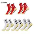 1/5/10/20 Pairs Unisex Mid Calf Sports Socks Silicone Anti Slip Dots Football Basketball Yoga Athletic Socks For Men