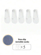 5 Pairs Women Breathable Thin Invisible Non-Slip Sweat Absorbent Boat Socks Summer