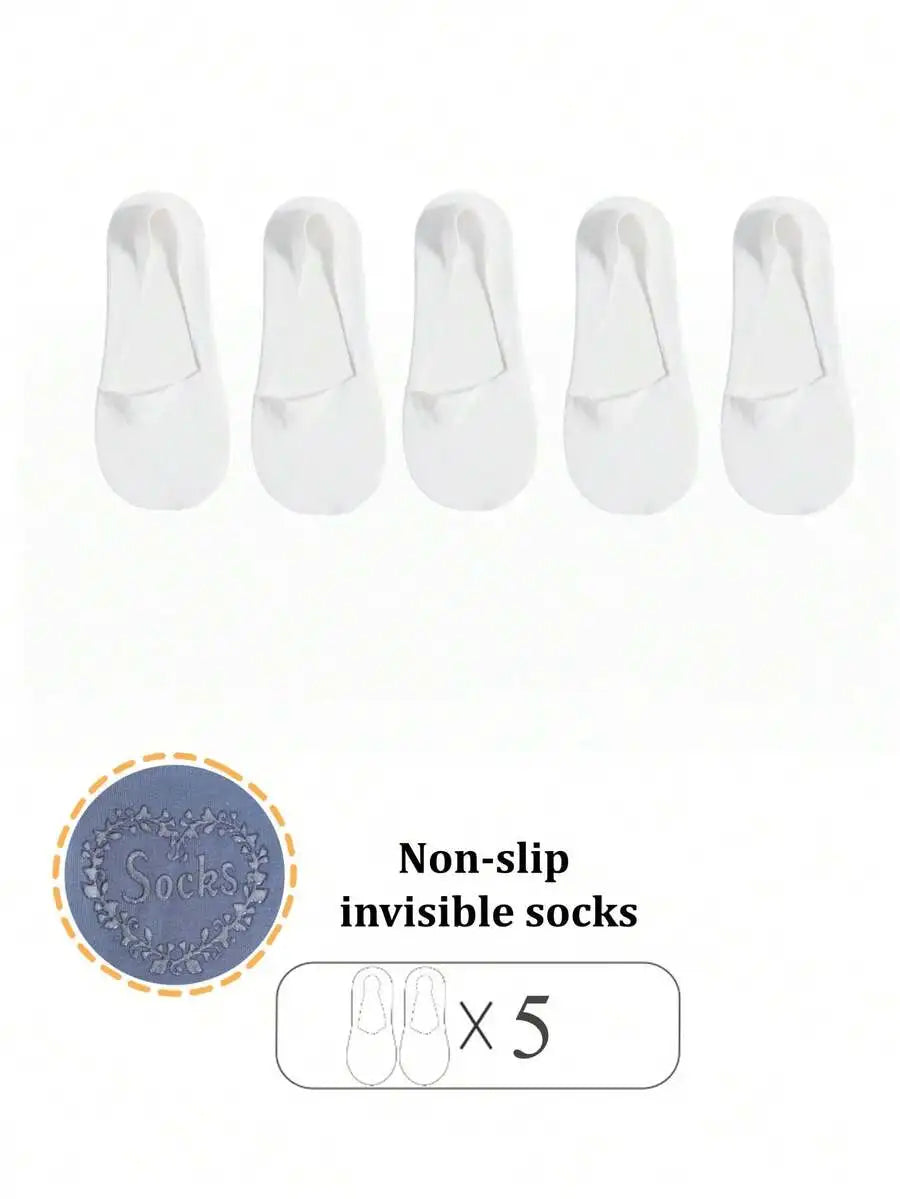 5 Pairs Women Breathable Thin Invisible Non-Slip Sweat Absorbent Boat Socks Summer