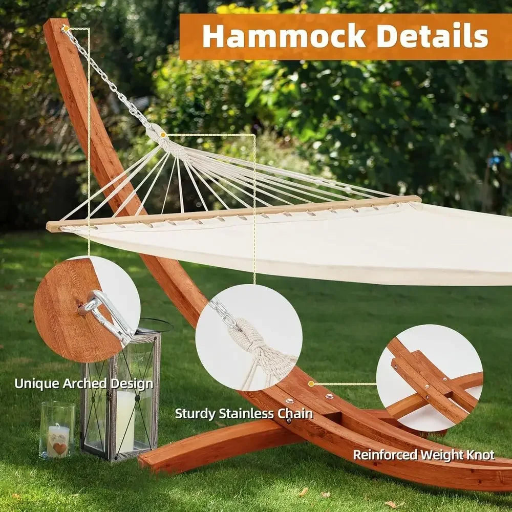2 Person Heavy Duty Hammock with Stand for Outdoor Spaces, 550lbs Capacity, White-Yellow