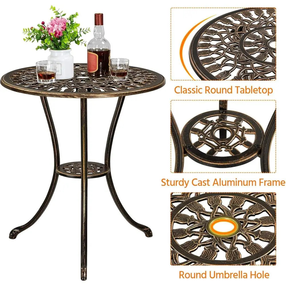 Patio Bistro Sets 3 Piece, Outdoor Rust-Resistant Cast Garden Table and Chairs, Bronze