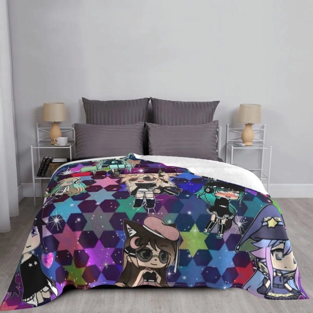 Gacha Life Girl Bundle Pack Stars Blanket Velvet Summer Portable Lightweight Thin Throw Blanket for Bedding Car Rug Piece