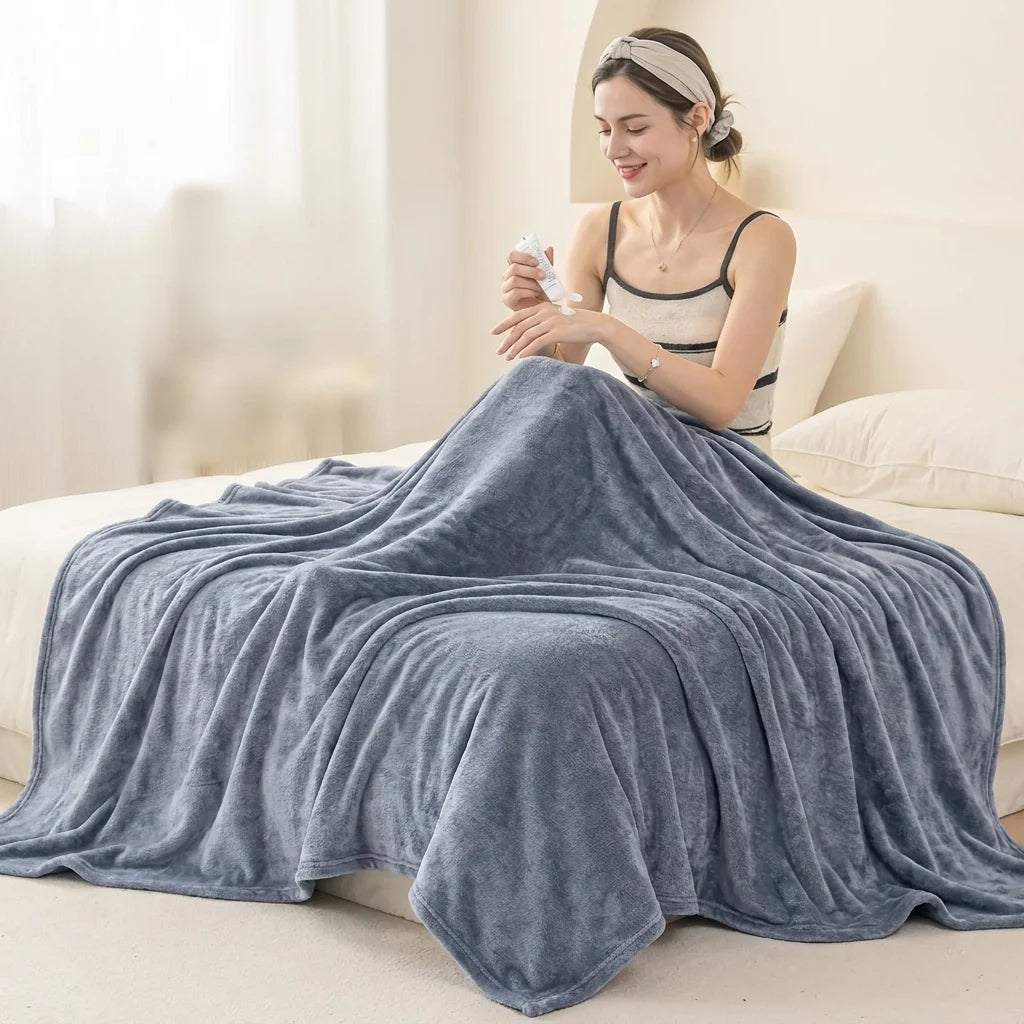 Solid Flannel Multifunctional Throw Blanket – Ultra Soft Skin-Friendly, Warm & Cozy, Perfect for Living Room, Bedroom, Office, All Season, Machine Washable Easy Care