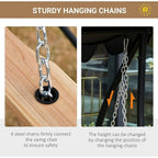 Natural 3-Person Wooden Porch Swing with Coffee Table, Cup Holders, and Chains, Supports 440lbs