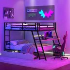 Double Deck Bunk Bed with Integrated Desk, Lights, and Storage Drawers, No Box Spring Needed, Black