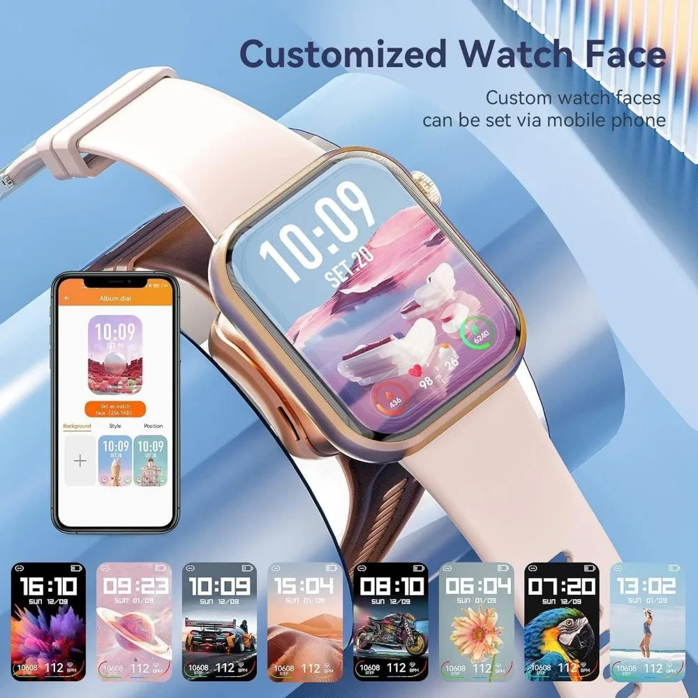 Smart Watch 1.85" Fitness, Call Answer, Custom Dials, Pedometer, Calories, Multi-Sport Modes, Voice Assistant for Android/iOS