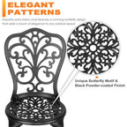All Weather Cast Aluminum Bistro Set, Patio Table & Chairs, Umbrella Hole, Suitable for Yard, Garden, Balcony, Black