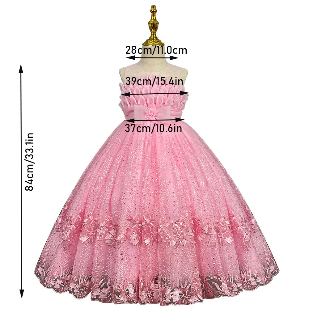 14T Kid Lotus Bud Solid Color No-Sleeve Lace Flower Skirt Organza Piano Costumes Evening Full Dress