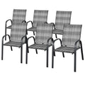6 Pack Stackable Dining Chairs Outdoor PE Wicker Patio Arm Chairs with Rustproof Steel Frame, Bistro Deck Chairs, Customized