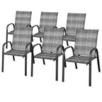 6 Pack Stackable Dining Chairs Outdoor PE Wicker Patio Arm Chairs with Rustproof Steel Frame, Bistro Deck Chairs, Customized