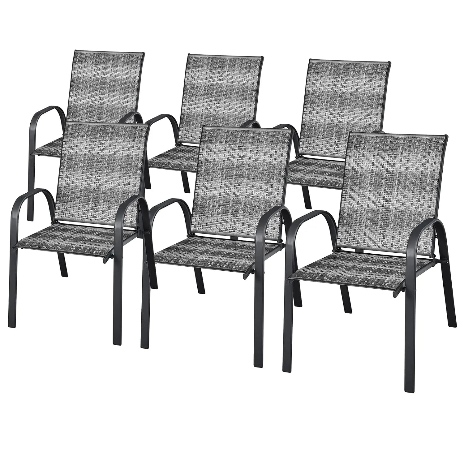 6 Pack Stackable Dining Chairs Outdoor PE Wicker Patio Arm Chairs with Rustproof Steel Frame, Bistro Deck Chairs, Customized