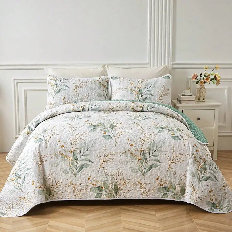 3 Pieces  Yellow Flower Quilt Set Twin Full Queen King Size, Paisley Patchwork Plaid Bedspread Bedding Sets  Coverlet Set.