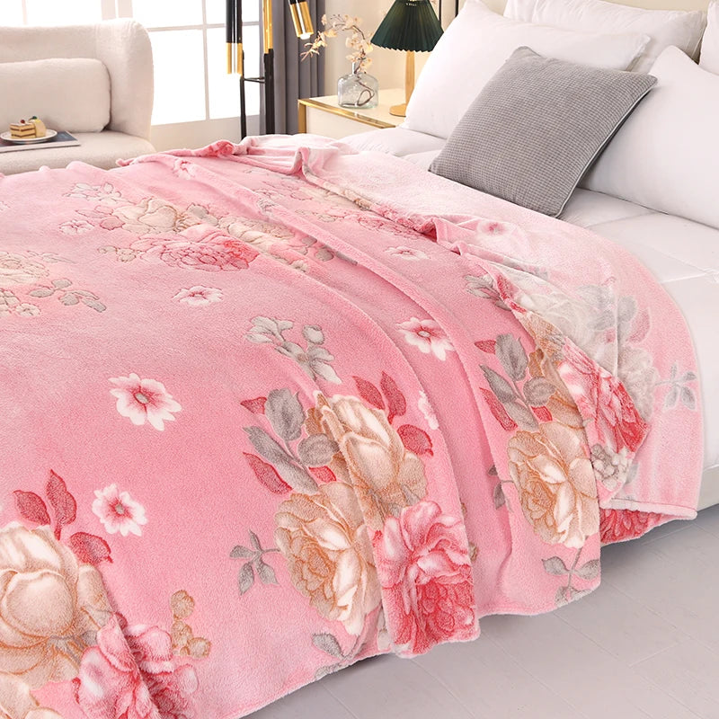 1pc Floral Style Warm Bedspread Fleece Blanket Plaid Travel Shawl Sofa Nap Blankets Home Bedsheet Manta