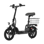 Bodywel T3 Folding Ebike - 48V 10Ah Electric Bike with Seat, 14 Inch Portable Escooter with rack & Rear Basket for Adults Urban