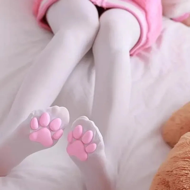 Womens Thigh High Stockings Cat Paw Pad Ladies Girls pink Long Over 3D Above Knee Socks Cosplay Lace Lolita Harajuku Y2k female