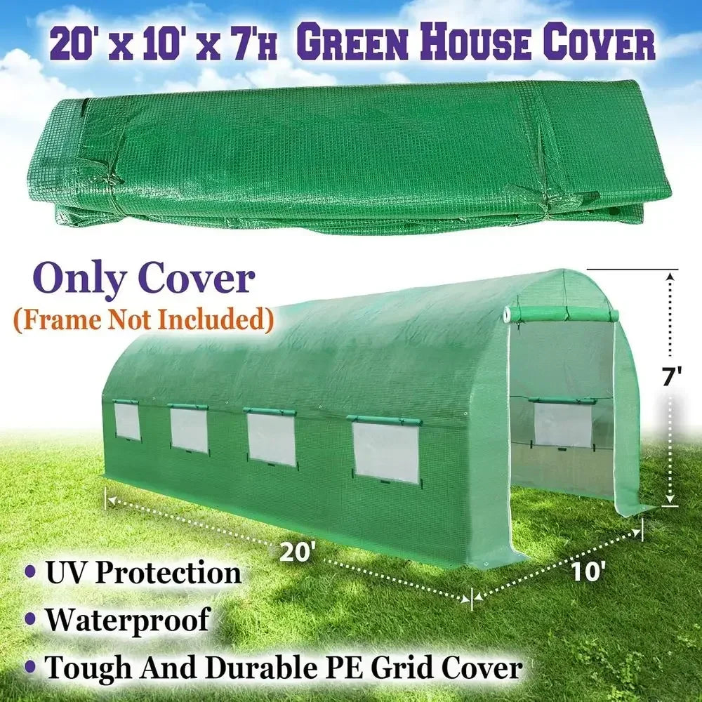 20' x 10' x 7' Greenhouse Cover for Outdoor Hot Garden House with Support Arches for Climbing Plants and Vegetables