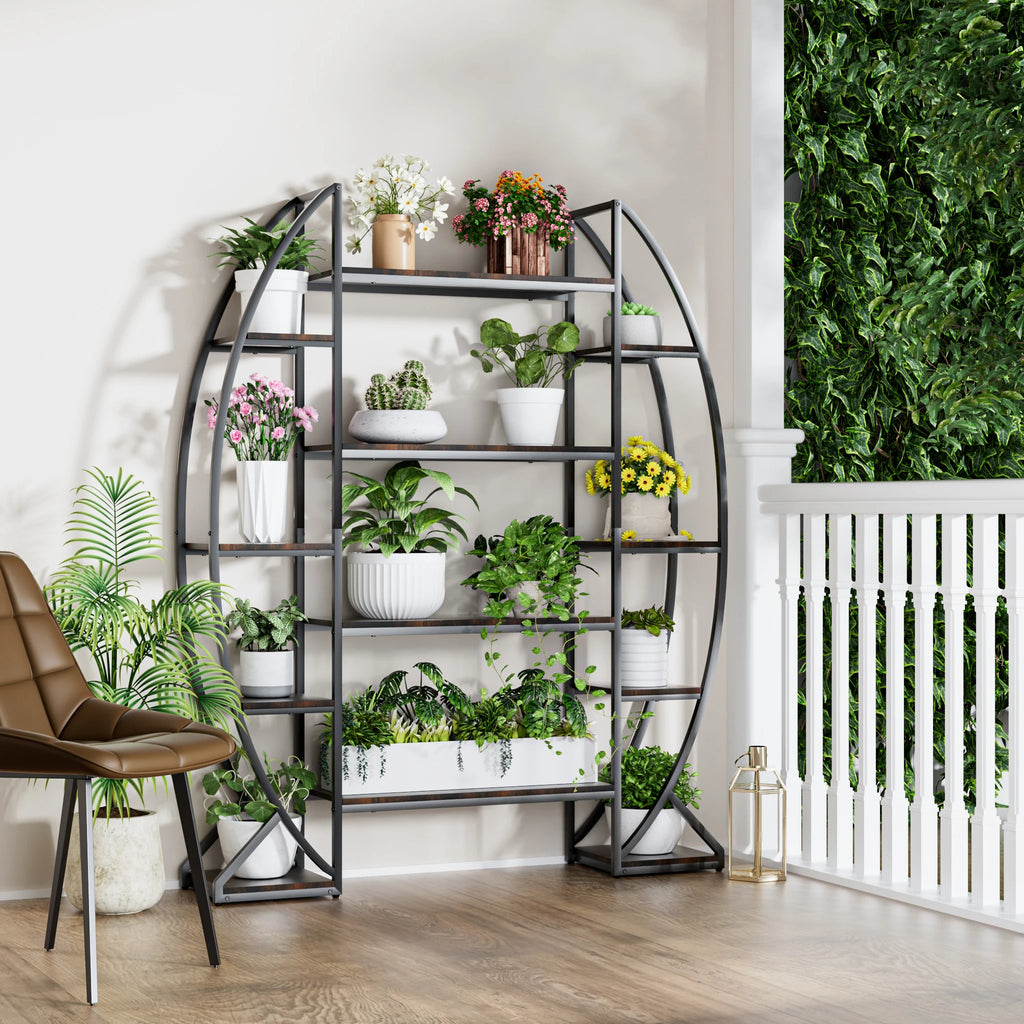 Metal Plant Stand Industrial Bookshelf Multilayer Ladder Garden Flower Pot Rack