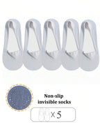 5 Pairs Women Breathable Thin Invisible Non-Slip Sweat Absorbent Boat Socks Summer