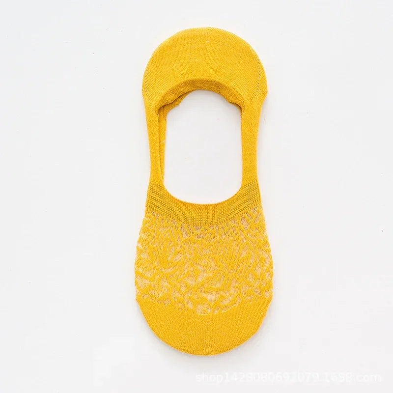 Fashion Non-slip Silicone Lace Ankle Socks Women Invisible Hollow Out Cotton Summer Boat Socks Breathable Short Low Cut Socks