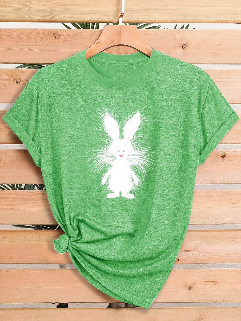Women Fluffy White Bunny Rabbit Graphic T Shirt Cute Cartoon Animal Easter Spring Short Sleeve Crew Neck Heather Pink Casual Tee Tops