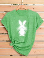 Women Fluffy White Bunny Rabbit Graphic T Shirt Cute Cartoon Animal Easter Spring Short Sleeve Crew Neck Heather Pink Casual Tee Tops