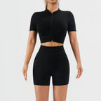 Workout Sets for Women 2 Piece Seamless Ribbed Short Sleeve Crop Top High Waist Shorts Yoga Outfits