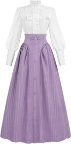 Victorian Dress for Women Edwardian Renaissance Costume Medieval Vintage 1800s Blouse Dresses 2 Piece