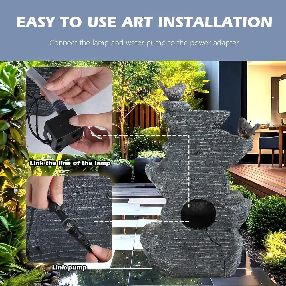 5-Tier Cascading Rock Fountain with 4 LED Lights - Outdoor Waterfall for Garden, Patio, Yard, and Deck Decor