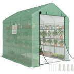6' x 8' Walk-In Greenhouse with PE Cover, 4-Tier Shelves, Steel Construction, Roll-Up Door for Growing Vegetables, Saplings, and