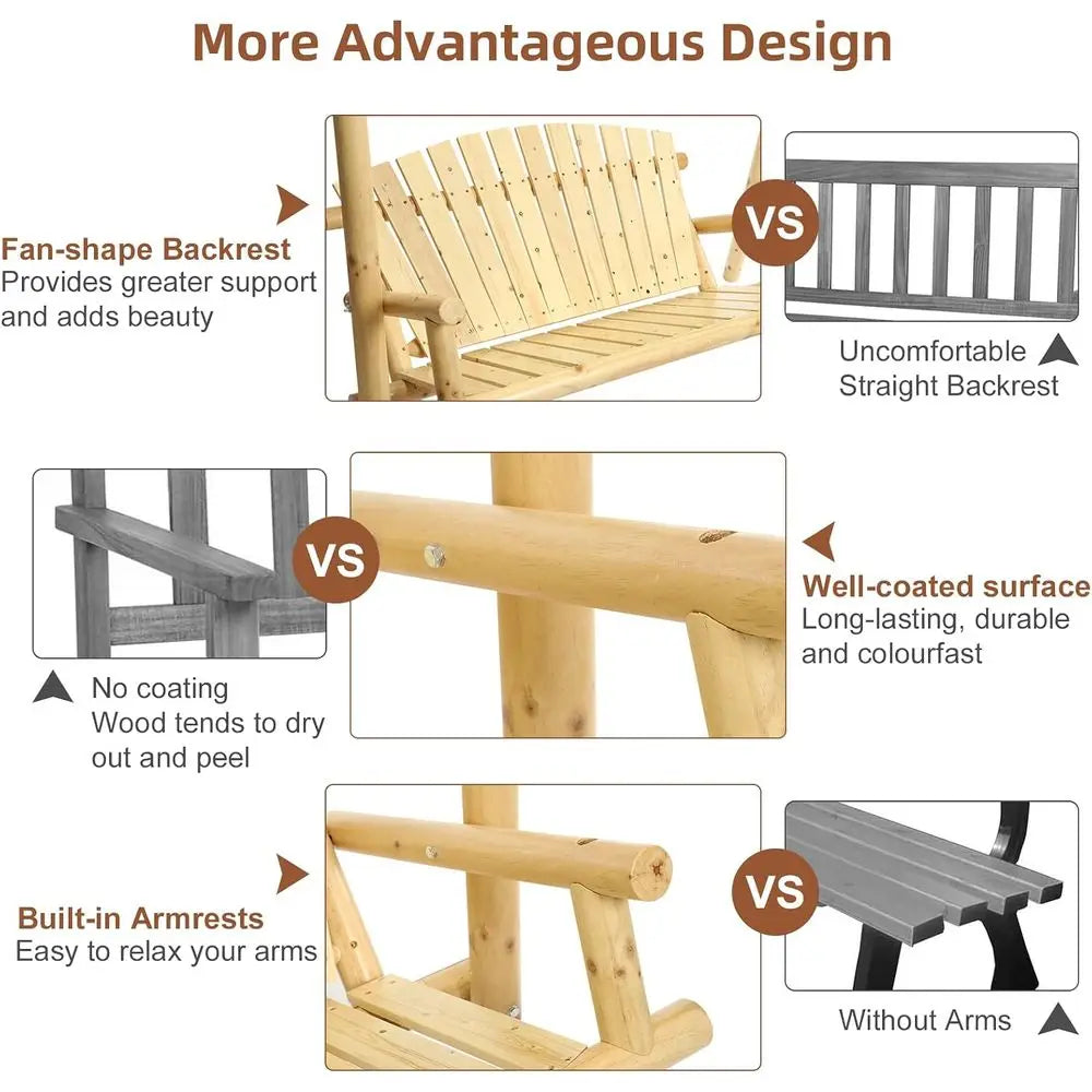 Durable 2-Seat Wooden Porch Swing with A-Frame Stand, Outdoor Patio Swing Bench, High Capacity for Backyard or Garden