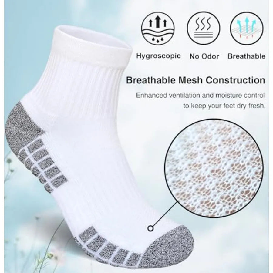 suaskk Mens Athletic Cushioned Breathable Running Quarter Socks 5 Pairs