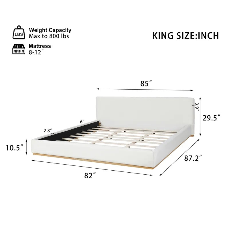 Elegant White Upholstered King Bed with Solid Wood Frame for Ultimate Comfort