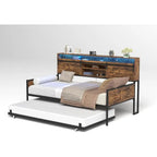 Sturdy Metal Twin Daybed with Trundle, LED & Charging Station, Storage Headboard - Heavy Duty Frame for Living, Bedroom, Guest R