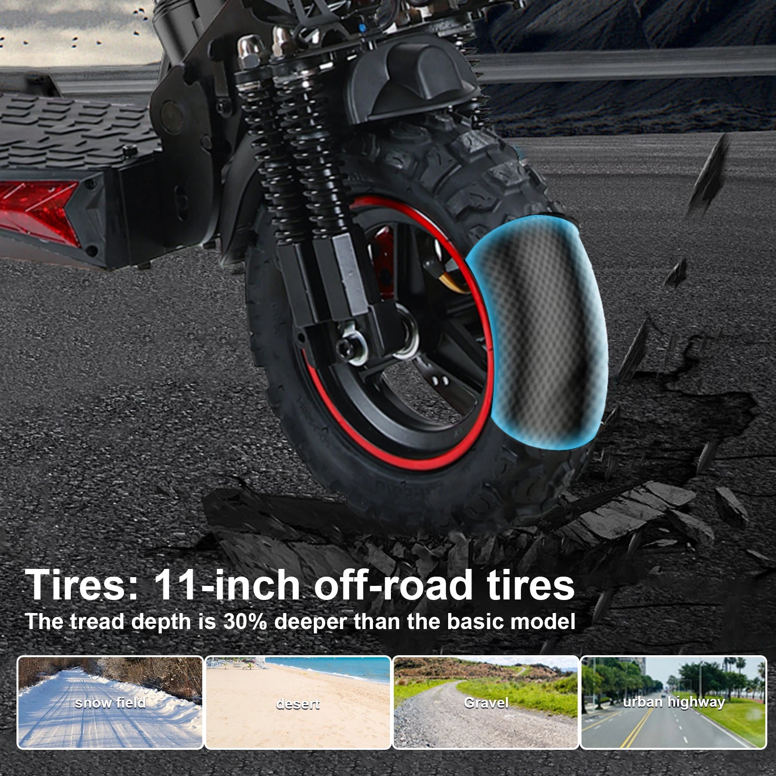 FREEBOY Adult Electric Scooter 1200W, 11'' Off Road Tubeless Tires, 30mph Fast E Scooter, 48V 15.6Ah Battery, Dual Disc Brake, Folding All Terrain Scooter